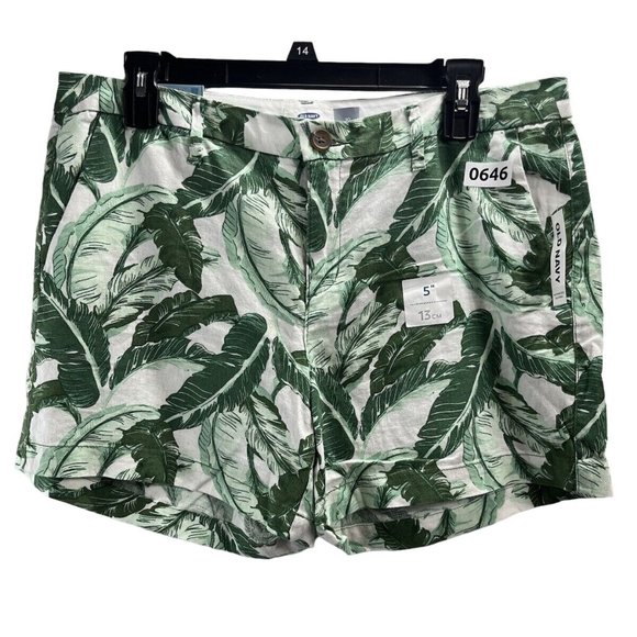 OLD NAVY Shorts Women's Size 10 Green/White Floral All Over Print Linen Summer - Picture 1 of 11